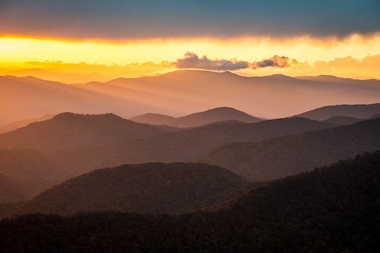 Blue Ridge Mountains Golden Sunset Landscape Photography Print