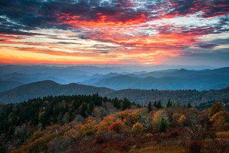 Blue Ridge Mountains Autumn Sunset Landscape Canvas
