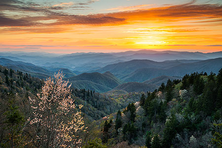 Cherokee NC Sunset Mountains Spring Landscape