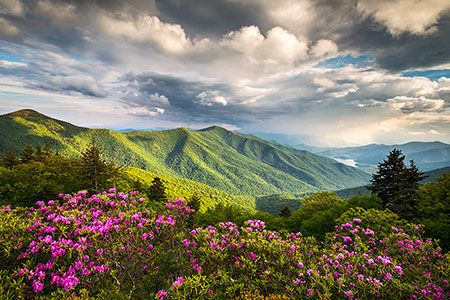 Panoramic landscape fine art photograph of hills in North Georgia Blue Ridge area.