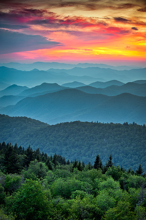 Blue Ridge Parkway Sunset Mountain Ridges Landscape Print