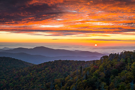 Autumn Sunrise Blue Ridge Parkway East Fork Overlook Landscape