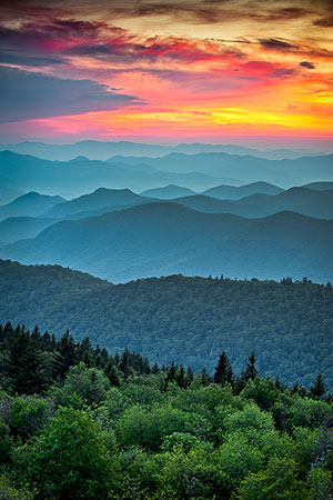 Blue Ridge Parkway Sunset Mountain Ridges Landscape