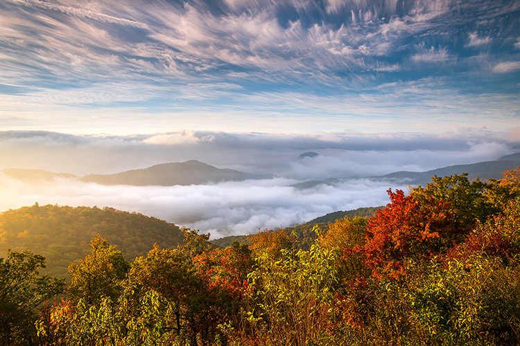 Blue Ridge Parkway Golden Sunlight Sunrise