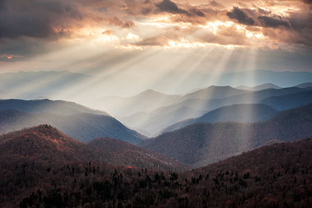 Blue Ridge Parkway Autumn Light Rays Photography